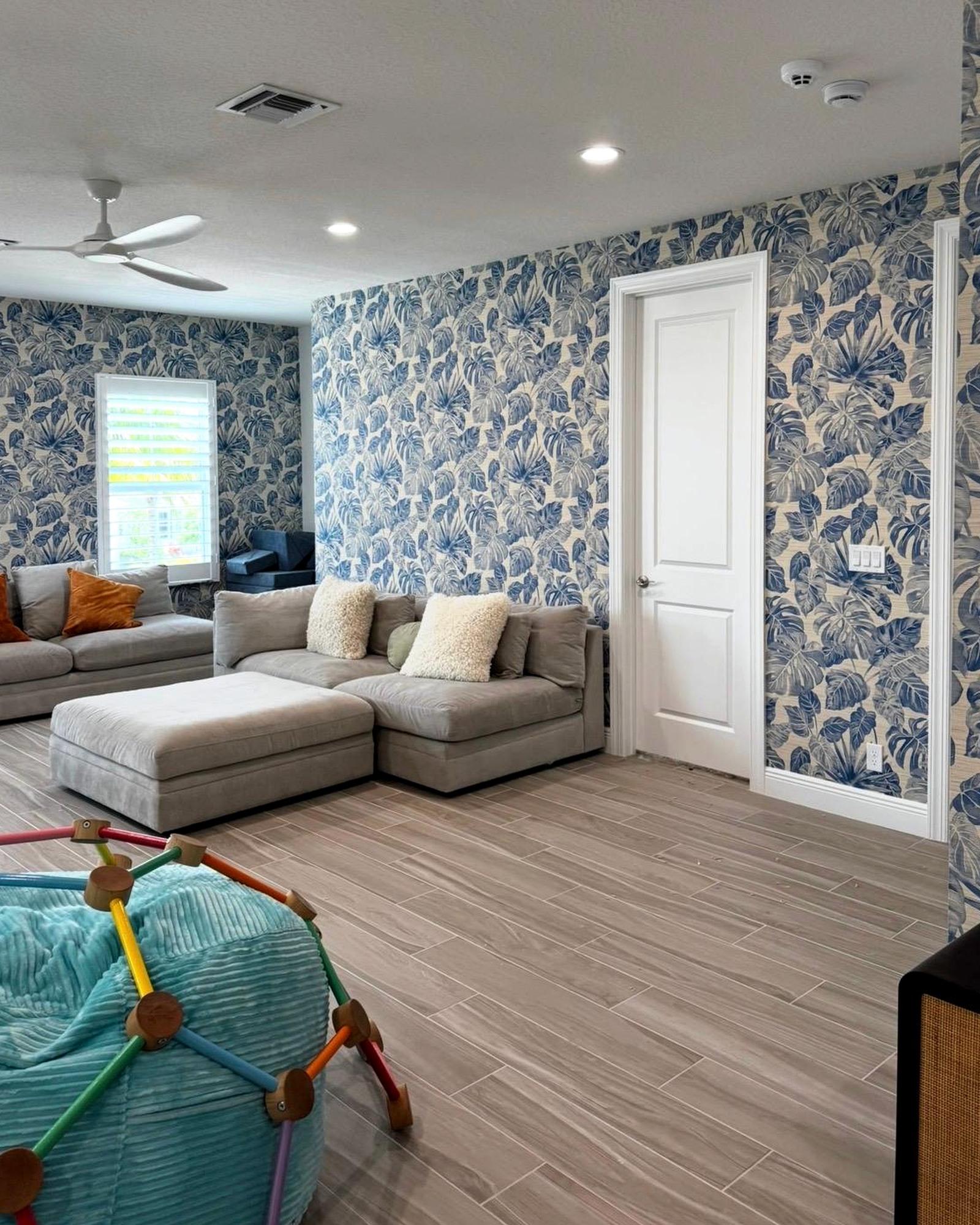 Family Room with Coastal Botanical Wallcovering, West Palm Beach, Florida
