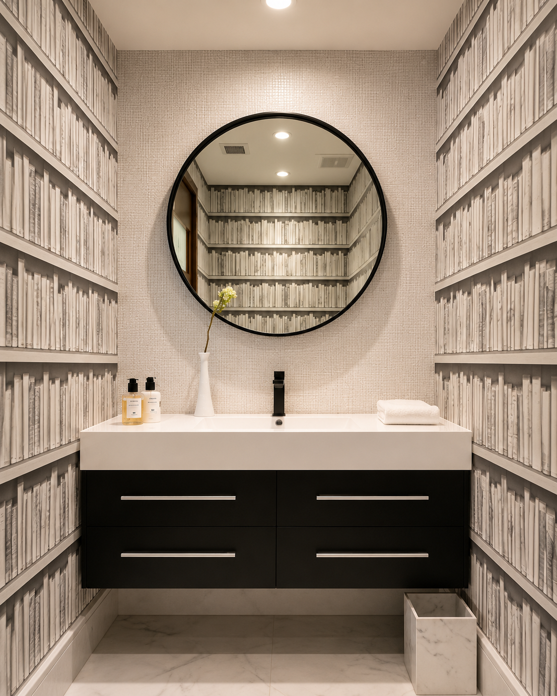 Library-Inspired Guest Bathroom, Brickell, Miami, Florida